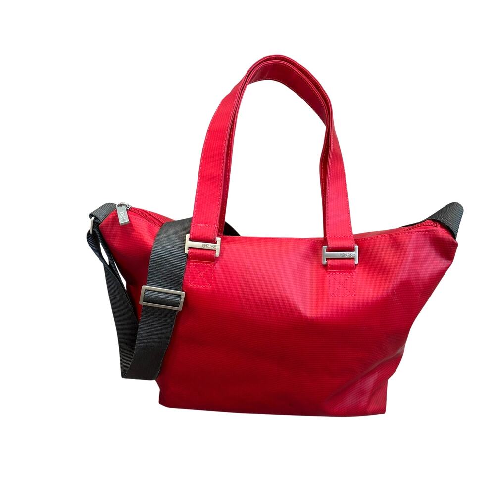 Vintage BREE Punch Red PVC Travel Tote Crossbody Double-Strap Bag